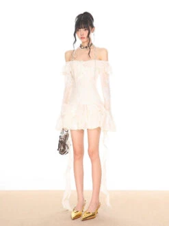 Off-Shoulder Tiered Ruffle Mesh Long Sleeve Mini Dress -Modern Wear Shop f86129088a46a5899d99a2cd6346f5d2