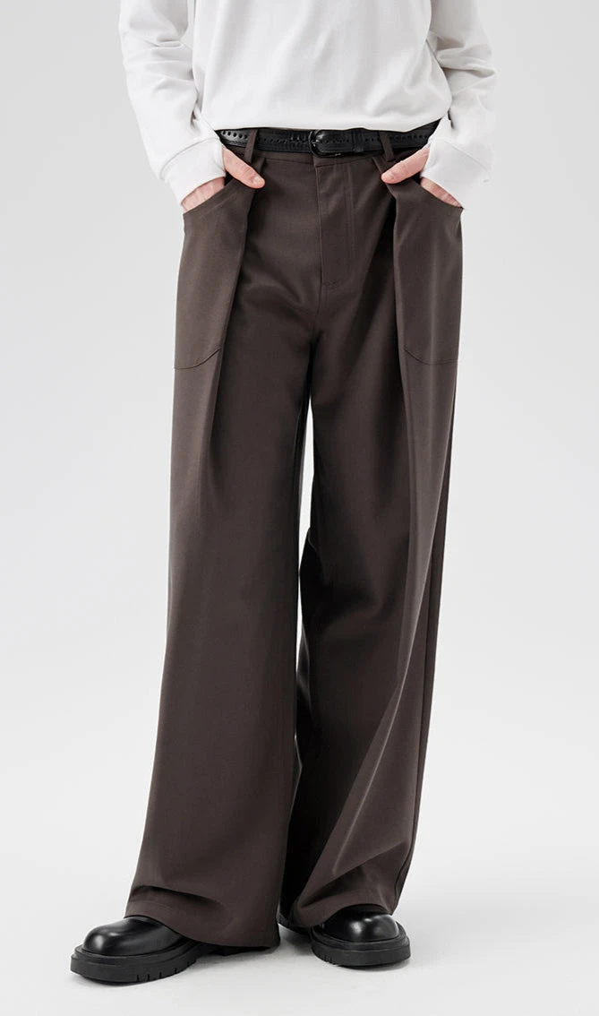 Wide Leg Pleated Trousers With Button Details 2 Wide Leg Pleated Trousers With Button Details - Image 2