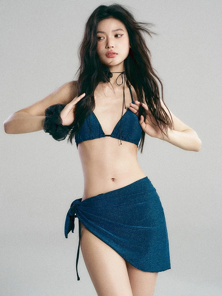 Velvet Textured Bikini Top With Side Tie Skirt Set 3 Velvet Textured Bikini Top With Side Tie Skirt Set - Image 3