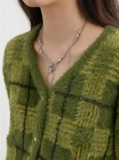 Fuzzy Plaid Cardigan With Pearl Buttons -Modern Wear Shop f8e6c547e79197b0f2309cfa1d799419