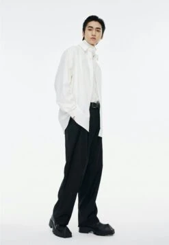 Oversized Button-Down Shirt With Stand Collar -Modern Wear Shop f8ef2c1e5ae331ef3d86c1c8d265ade4