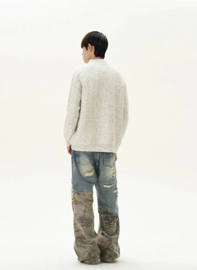 Fuzzy Ribbed Trim Mock Neck Zip Jacket 8 Fuzzy Ribbed Trim Mock Neck Zip Jacket - Image 8