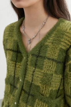 Fuzzy Plaid Cardigan With Pearl Buttons -Modern Wear Shop f922bca0f0b14a31a31e0c276eea2b89