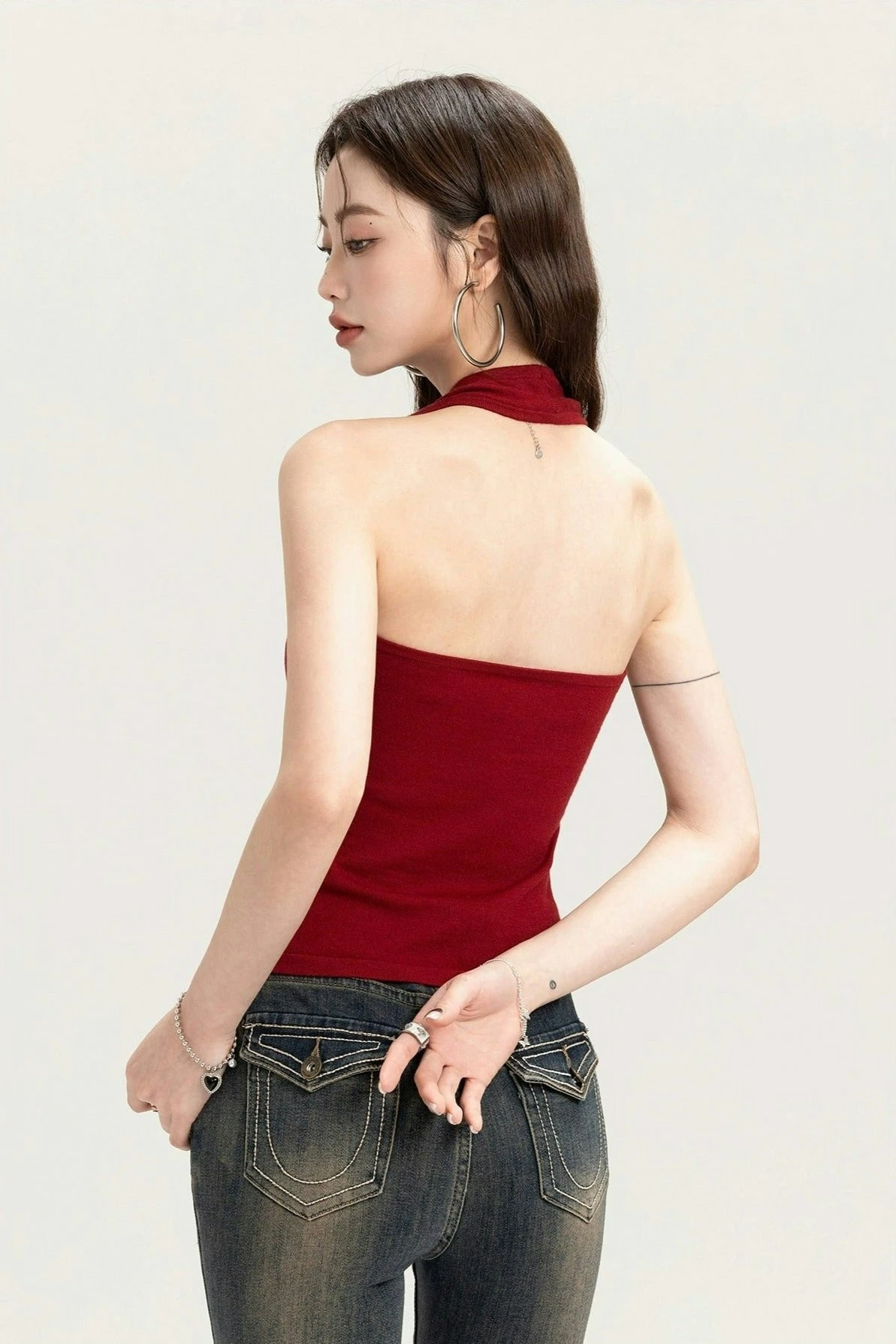 Sleeveless Halter Top With Front Rose Detail 9 Sleeveless Halter Top With Front Rose Detail - Image 9