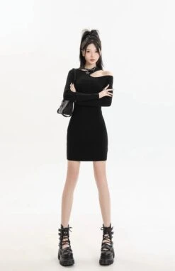 Asymmetric Collar Long Sleeve Bodycon Mini Dress 22 Asymmetric Collar Long Sleeve Bodycon Mini Dress -Modern Wear Shop f97fd1f771c956fa387873c9e1684cf2