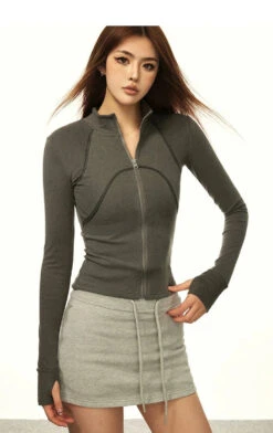 Skinny Mock Collar Contrast Stitch Zip Running Jacket 23 Skinny Mock Collar Contrast Stitch Zip Running Jacket -Modern Wear Shop f984d794bb478f853c9bb058c88c57a0