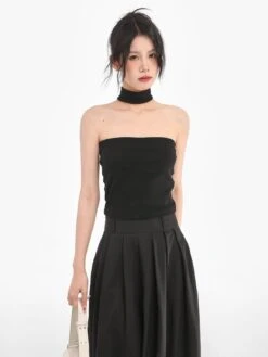 Choker-Neck Halter Tube Top With Open Back Design