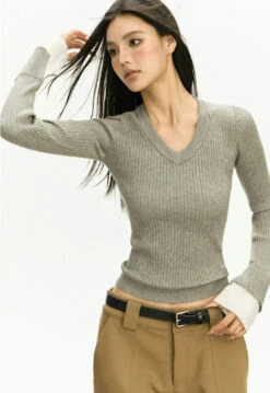 Ribbed V-Neck Two Tone Long Sleeve Knit Top 34 Ribbed V-Neck Two Tone Long Sleeve Knit Top -Modern Wear Shop f9d5d3733b3821fa57ed56c50817b0a5