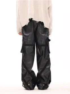 Oversized Cargo Pocket Faux Leather Pants -Modern Wear Shop fa42af910d9f0c1367eee5eb39b4c9cd