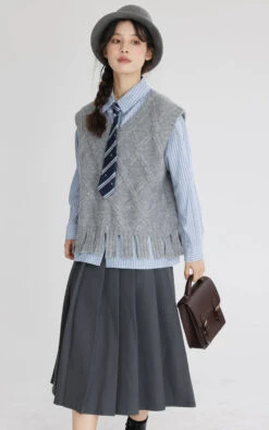 Argyle Cable Knit Tassel Hem Sweater Vest -Modern Wear Shop fa5b85fdfdf602131838106aa0418923