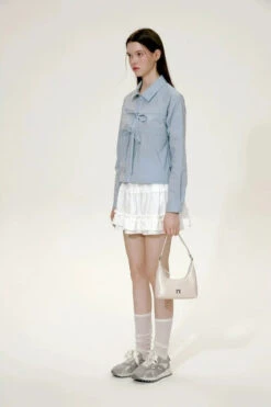 Bow Tie Detail Collared Cropped Shirt -Modern Wear Shop fa8176149b263e4548473b4c5410b1ab