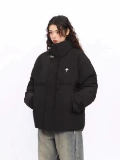 Puffer Jacket With High Collar Buckles Detail -Modern Wear Shop faae87ee199c0676524b6f6304a90717
