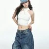 Twist Halter Neck Ribbed Crop Top