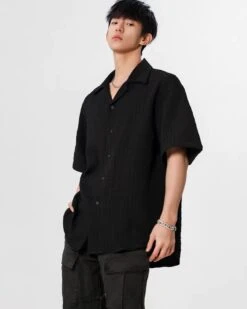 Textured Button-Up Shirt With Camp Collar -Modern Wear Shop faf85abdde8e67eec2544ce065b81a67