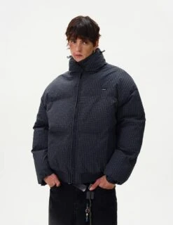 Checker Stand Collar Drop Shoulder Puffer Jacket -Modern Wear Shop fb126d4b0345042f303a7d858a13e4f6