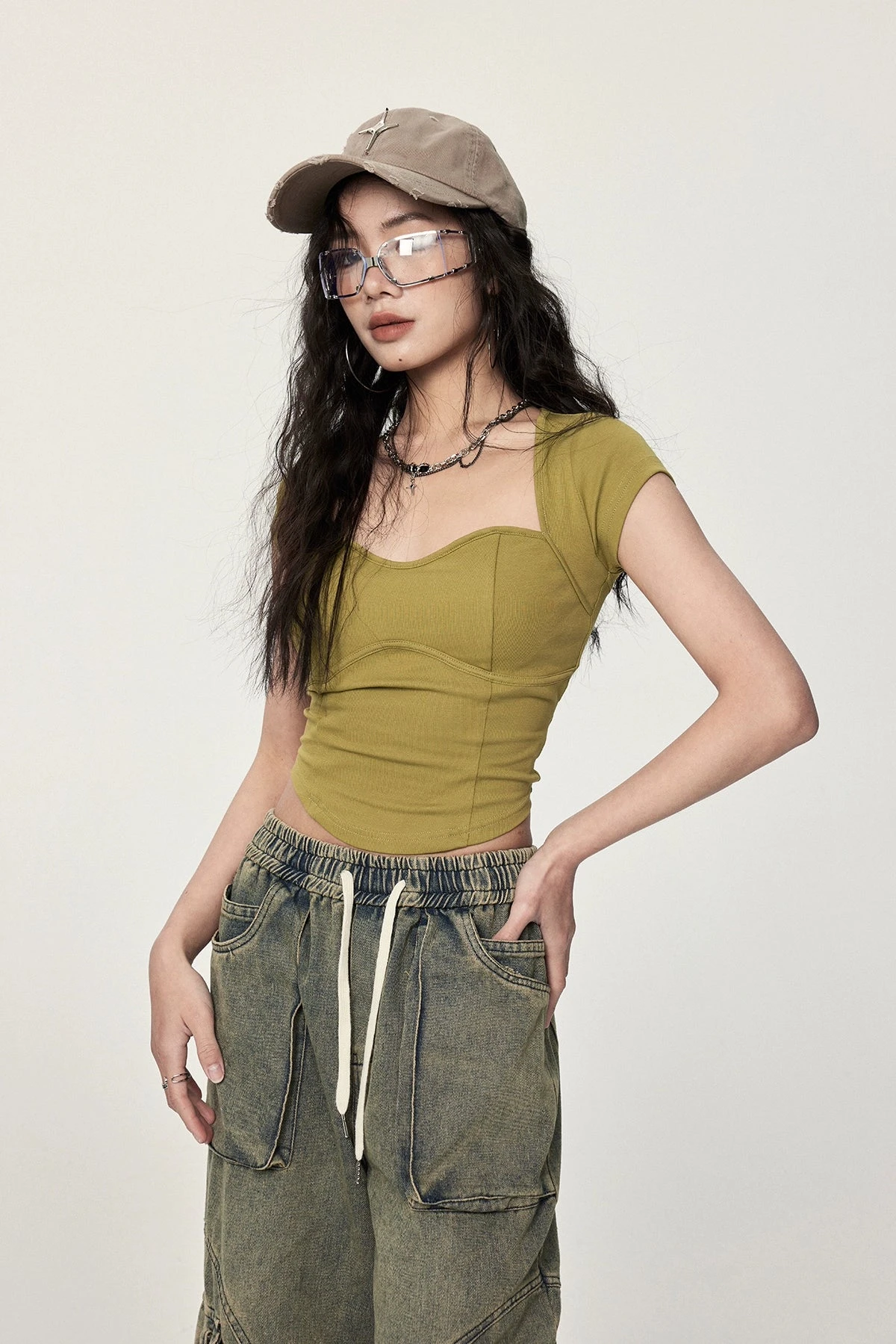 Twist-Back Crop Top With Scoop Neck 14 Twist-Back Crop Top With Scoop Neck - Image 14