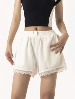 Elastic Waist Contrast Trim Lace Shorts 14 Elastic Waist Contrast Trim Lace Shorts -Modern Wear Shop fb27f9dc509df80e793caab7e08d5c9b