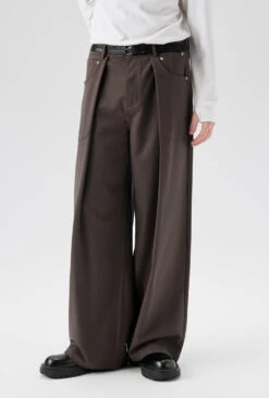 Wide Leg Pleated Trousers With Button Details