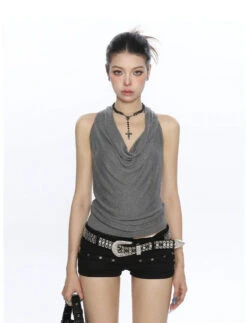 Halter Neck Drape Ribbed Knit Sleeveless Top -Modern Wear Shop fb83a867cb2d778a10eb2b53fe11a736