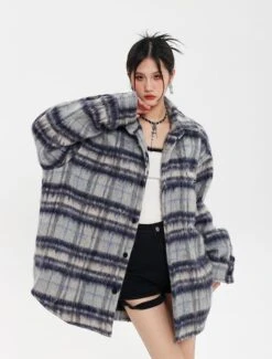 Plaid Fuzzy Oversized Button Shirt -Modern Wear Shop fb84e75ec544eda60e66d83fb264c2ef