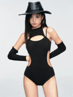 Cutout One-Piece Swimsuit With Long Sleeves