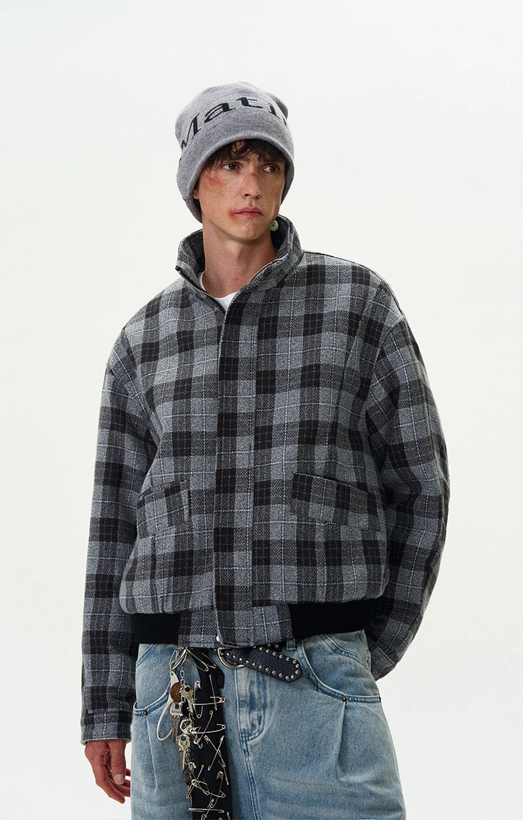 Plaid Bomber Jacket With Stand Collar 1 Plaid Bomber Jacket With Stand Collar