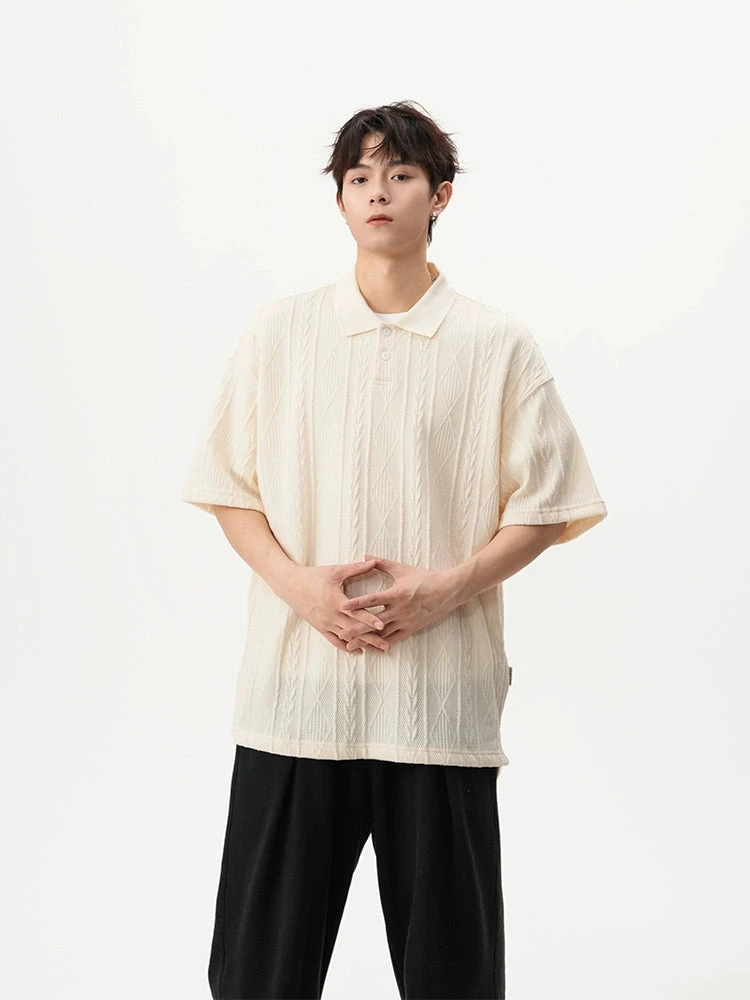 Textured Knit Short Sleeve Polo Shirt 4 Textured Knit Short Sleeve Polo Shirt - Image 4