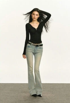 Scalloped Neckline Ribbed Long Sleeve Top -Modern Wear Shop fbadb194f14271139ea76aa241ee552f