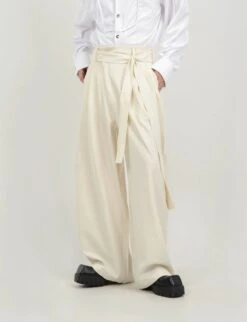 Wide Leg Belted Trousers With Pleat Detail