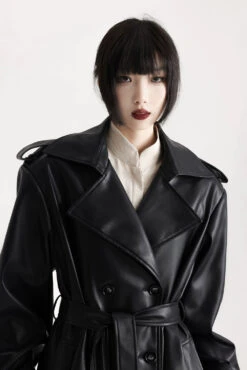 Longline Faux Leather Double Breasted Trench Coat -Modern Wear Shop fbbc41d499f6d1799ee66cb90558eef0