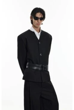 Structured Collarless Blazer With Asymmetric Metal Closure -Modern Wear Shop fbf7412acaeec5fc3acc1644a880dc07