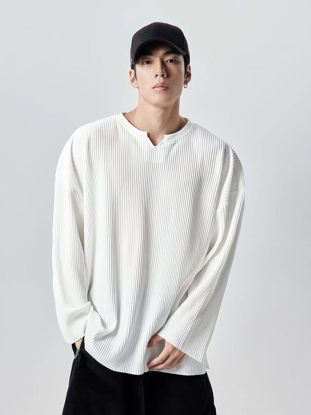 Oversized Ribbed Long Sleeve Shirt 1 Oversized Ribbed Long Sleeve Shirt