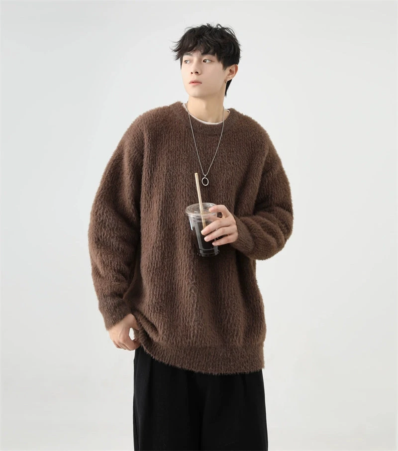 Fuzzy Crew Neck Oversized Knit Sweater 5 Fuzzy Crew Neck Oversized Knit Sweater - Image 5