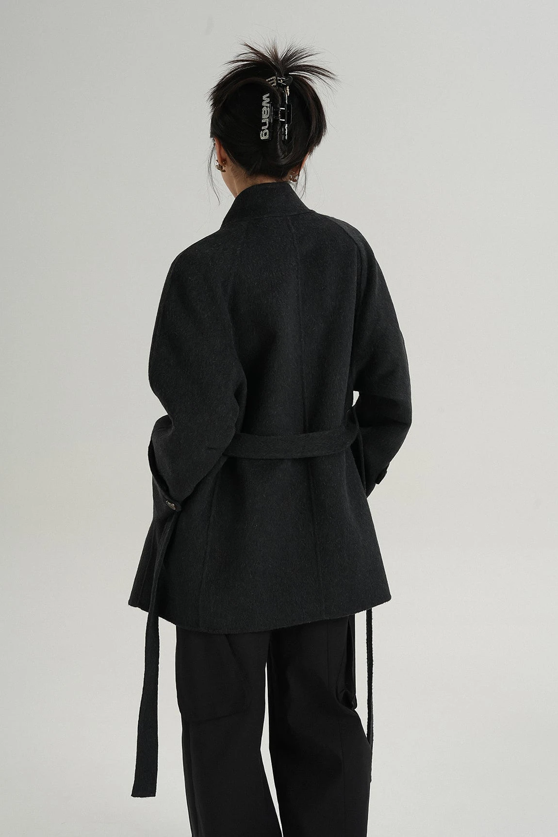 High Collar Asymmetric Button Coat With Belt 4 High Collar Asymmetric Button Coat With Belt - Image 4