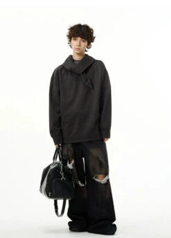 Drop Shoulder Sweatshirt With Scarf Detail -Modern Wear Shop fcdb04a49aa05002dcd790d00829cd42