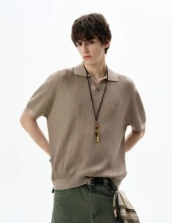 Oversized Textured Short Sleeve Knit Polo Shirt -Modern Wear Shop fcf72e4bb323a3dad9ec3cc65e04fb96