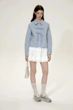 Bow Tie Detail Collared Cropped Shirt -Modern Wear Shop fd47845ca3288e52c1a0dddad098f534