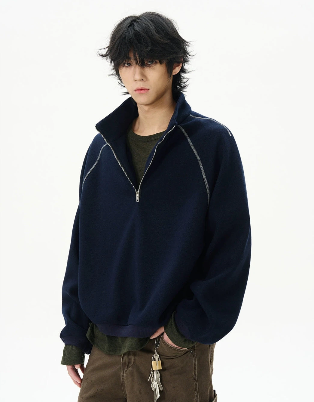 Oversized Contrast-Stitch Quarter Zip Sweatshirt 2 Oversized Contrast-Stitch Quarter Zip Sweatshirt - Image 2