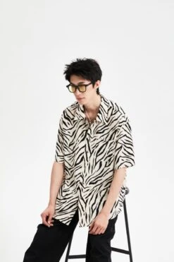 Zebra Print Short Sleeve Button Up Shirt With Chest Pocket -Modern Wear Shop fd769a87ee56dc215d37fc5ace8dfa74