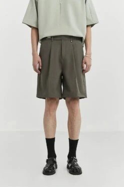Pleated Tailored Bermuda Shorts With Belt Detail