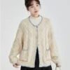 Cable Knit Contrast Trim Oversized Cardigan
