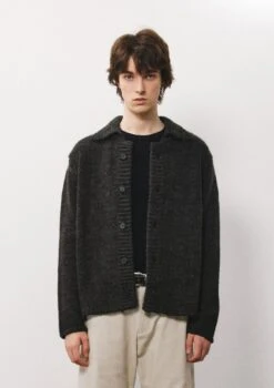 Fuzzy Button-Up Knit Cardigan With Soft Collar