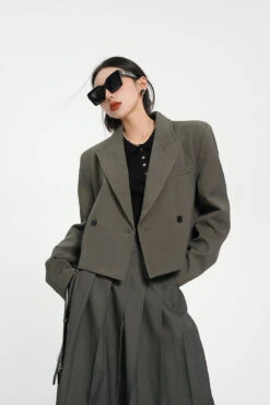 Structured Shoulder Double-Breasted Cropped Blazer -Modern Wear Shop fde4c815fe7fde3e09a4024fb0845135