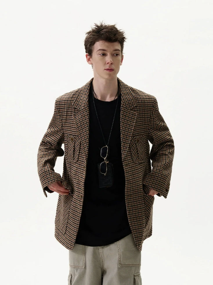 Checker Pattern Single-Breasted Blazer Jacket 3 Checker Pattern Single-Breasted Blazer Jacket - Image 3