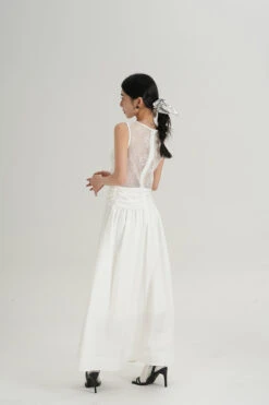 Sleeveless V-Neck Maxi Dress With Lace Back And Ruched Waist