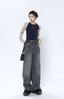 Ruched Side Baseball Long Sleeve T-Shirt -Modern Wear Shop fe1073847275c008b5db400fa31c107d