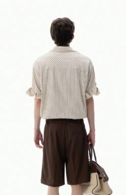 Stripe Overlap Short Sleeve Button-Up Shirt With Chest Pocket -Modern Wear Shop fe480bd8bc040e6b39c80cac72c7ad92