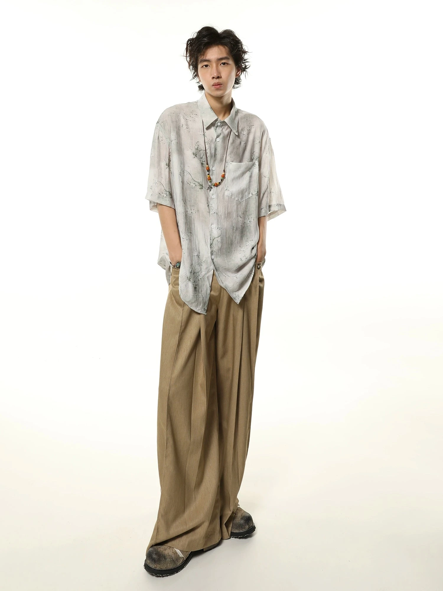 Metallic Sheen Abstract Print Oversized Button-Up Shirt 10 Metallic Sheen Abstract Print Oversized Button-Up Shirt - Image 10