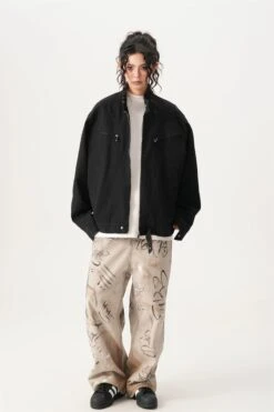 High Collar Drop Shoulder Jacket With Zip Pocket Details -Modern Wear Shop fe94440b888e426a2d92b4c7b2a1b439