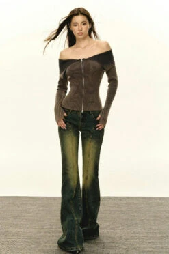 Off-Shoulder Ribbed Gradient Knit Zip-up Sweater 25 Off-Shoulder Ribbed Gradient Knit Zip-up Sweater -Modern Wear Shop fed4ec32c737250f3759c0fdea5125d2